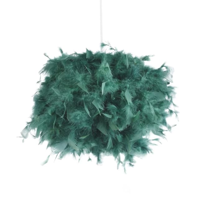 Happy Homewares Eye-Catching & Modern Genuine Feather Decorated Pendant Light Shade in Dark Green Size: 16" Dark Green Unisex 16"