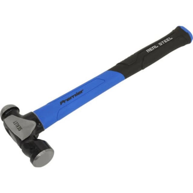 Loops 32oz Ball Pein Hammer - Fibreglass Shaft - Drop Forged Steel - Rubber Grip Metallics