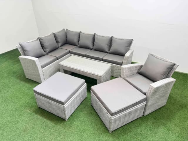 Fimous Outdoor 9 Seater Corner Sofa Sets with Chair 2 Big Stools Light Grey Light Grey Unisex