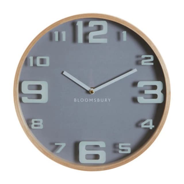 Premier Housewares Sleek Wood Large Numbers Wall Clock, Modern Design Clock In Kitchen, Versatile Wall Clock For Indoor Grey
