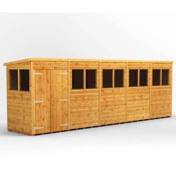 20x4 Power Pent Double Door Garden Shed - Brown