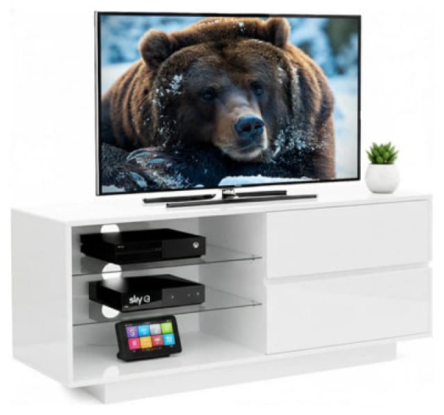 CENTURION SUPPORTS Centurion Supports - Gallus Gloss White 2-White Drawers 3-Shelf tv Stand Gallus White White