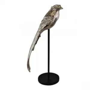 Silver Metal Bird Ornament On Stand