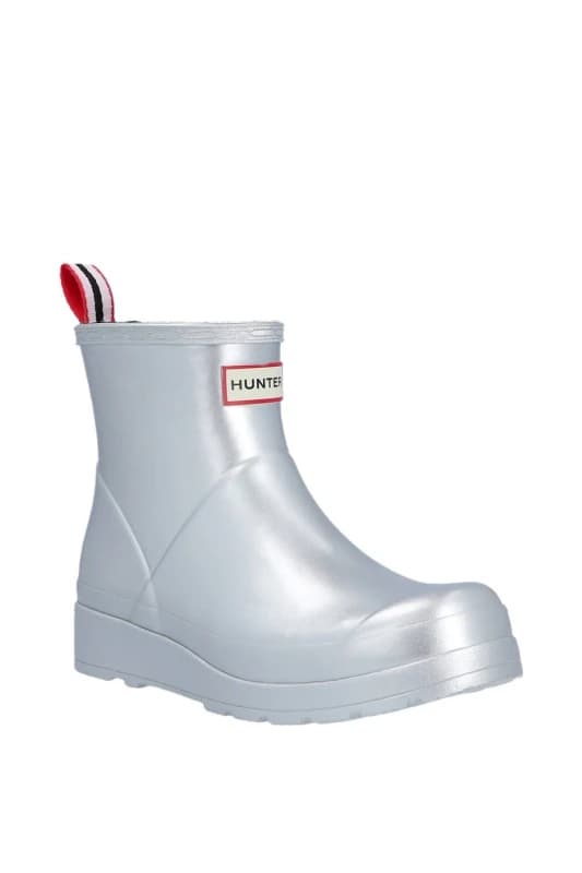 Hunter Womens Play Short Boot Metallic in Silver Size: 4 Silver Female 4