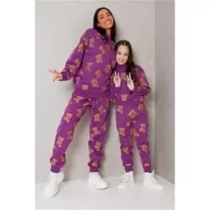 I Saw It First Purple Girls Teddy Repeat Print Oversized Sweater - Purple