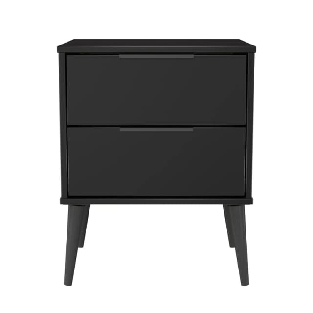 Hong Kong Ready Assembled Matt Black 2 Drawer Bedside Chest (H)505mm (W)395mm (D)415mm