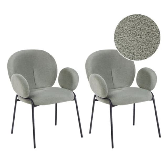 Beliani Set Of 2 Dining Chairs Ely Boucle Light Green