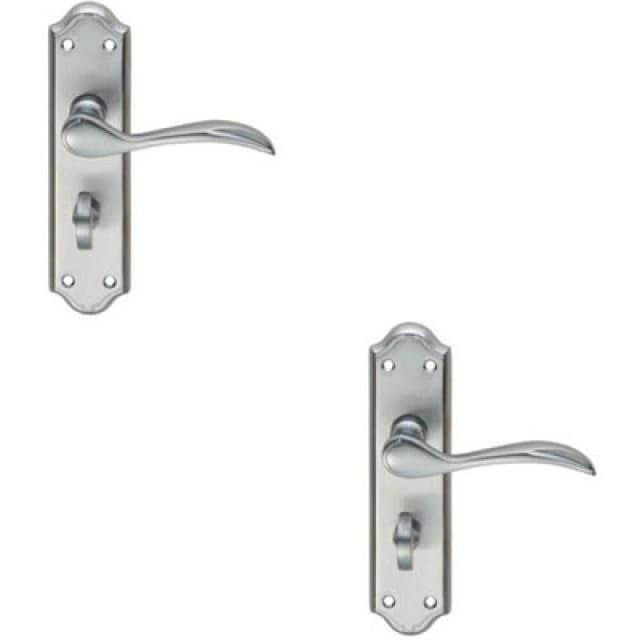 Loops 2x PAIR Curved Door Handle Lever on Bathroom Backplate 180 x 45mm Satin Chrome Multi