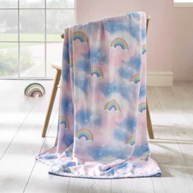 Catherine Lansfield Candy Unicorn Rainbow Cosy Fleece 130X170Cm Blanket Throw Pink