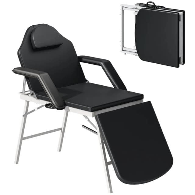 HOMCOM HOMCOM Portable Massage Table 3 Section Beauty Bed with Padded Armrests for Spa in Black One Size Unisex 5063603637863