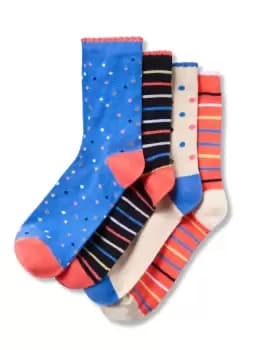 Cotton Traders Womens 4 Pack Comfort Top Patterned Scallop Socks in Multi