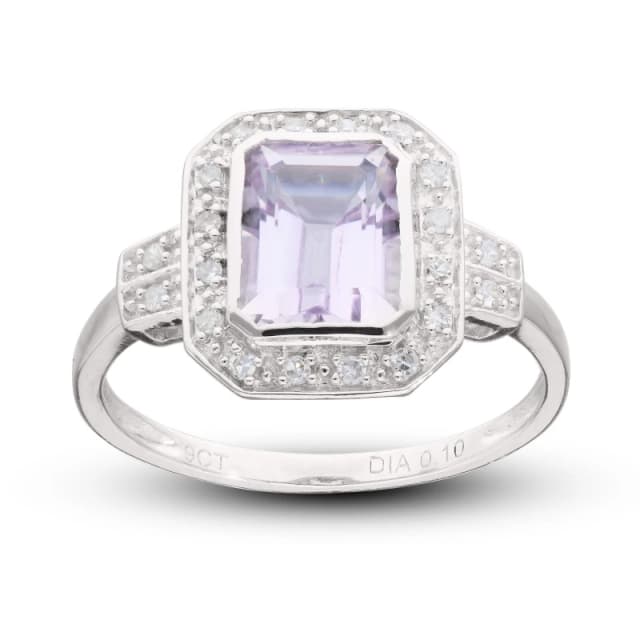 Be You 9ct White Gold Amethyst & Diamond Ring White female L