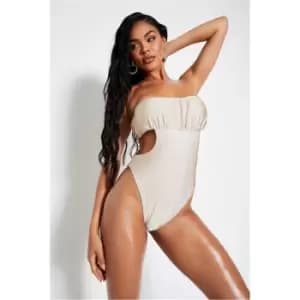 I Saw It First Stone Ruched Bust Cut Out Swimsuit - Brown