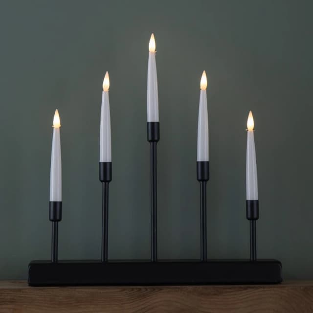 32cm Battery Operated Light up Black Metal Christmas Candlebridge with 5 Warm White LEDs