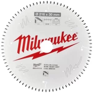 Milwaukee Aluminium Cutting Circular Mitre Saw Blade 216mm 80T 30mm