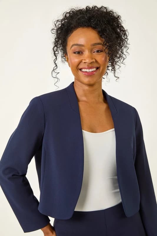 Roman Womens Petite Stretch Bolero Jacket in Navy Size: 14 Navy Female 14