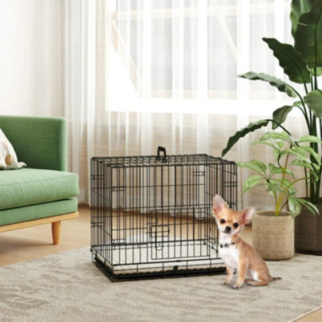 PawHut Dog Crate with 2 Doors, Tray, Soft Cushion, for Extra Small Dogs Black