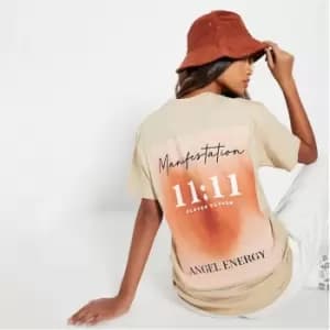 I Saw It First Manifestation Graphic Print Oversized T Shirt - Neutral