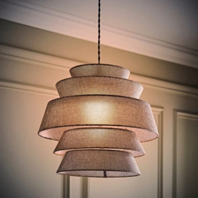 ValueLights ValueLights Valerie Linen 5 Tier Easy Fit Drum Ceiling Light Lamp Shade with Bulb in Grey Grey One Size Unisex 5059406069550