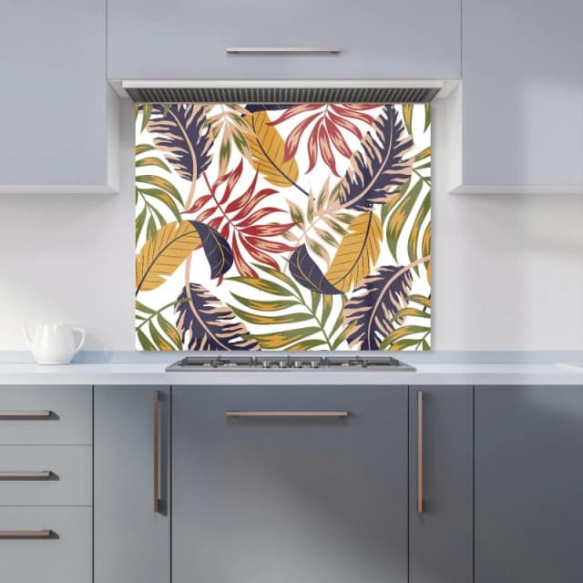 Warren Reed - Designer Hawaiian Style Jungle Leaves Kitchen Splashback in Brown Size: 600mm x 750mm Brown Unisex 600mm x 750mm