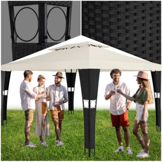 Tectake Gazebo Mona - 4 X 3 M, Double Roof System, Water-Repellent, 50+ Uv Protection 400 X 300 X 265cm - Black/cream