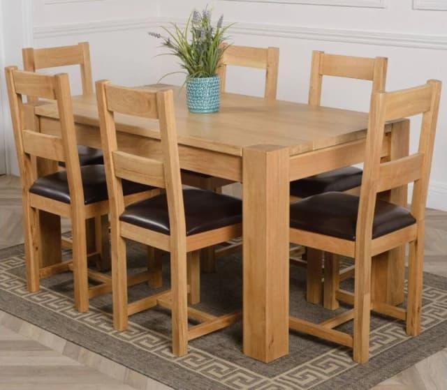 Thats Furniture Kuba 150 x 85cm Chunky Medium Oak Dining Table & 6 Lincoln Chairs in Brown Brown Unisex 150 x 85 cm