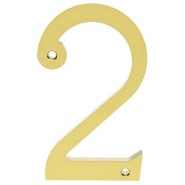 Loops Polished Brass Door Number 2 75mm Height 4mm Depth House Numeral Plaque Metallics