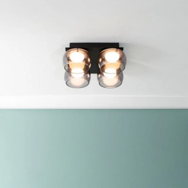 ValueLights Alissa IP44 Rated Bathroom 4 Way Glass Integrated LED Flush Ceiling Light Black