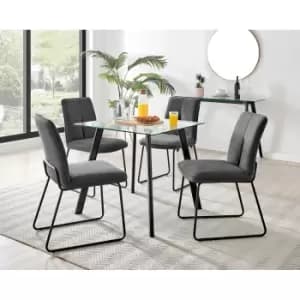 Furniture Box Seattle Glass and Black Leg Square Dining Table & 4 Dark Grey Halle Chairs