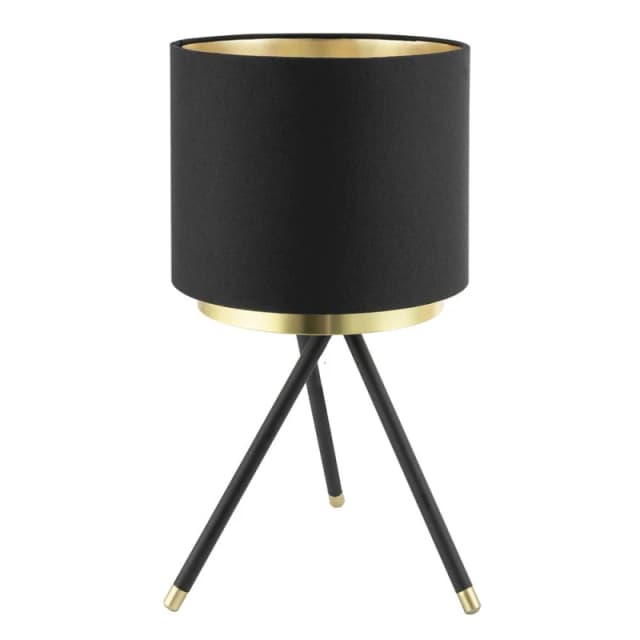 Happy Homewares Black Tripod Table Lamp with Gold Metal Ring & Cotton Drum Shade Black Unisex