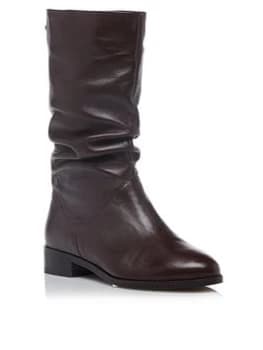 Dune London Wide Fit Rosalindas Leather Ruched Calf Boot - Brown, Tan, Size 3, Women