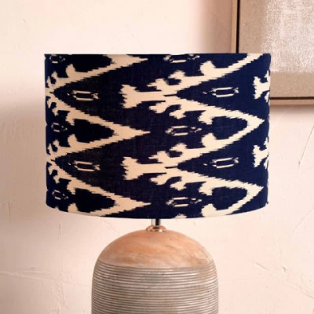 Ruma Navy Blue Ikat Patterned Cylinder Lampshade for Table Lamps Blue
