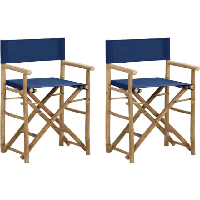 VIDAXL Folding Director's Chairs 2 pcs Blue Bamboo and Fabric Vidaxl 8720286135396