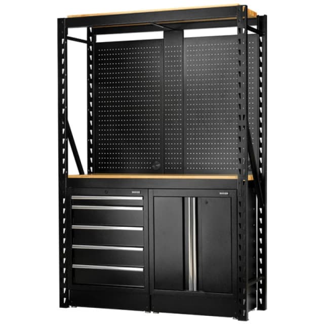 Bunker 15 Piece Modular Storage System and Hardwood Workbench 27912 Length: 1.5m