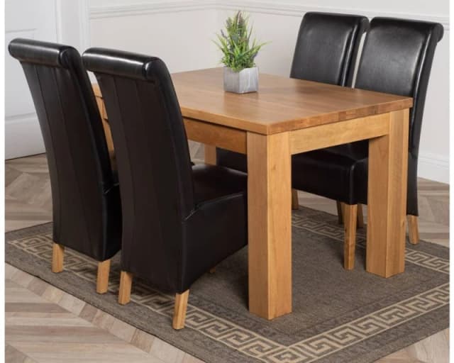 Thats Furniture Dakot 127 x 82cm Oak Small Dining Table & 4 Montana Leather Chairs in Black Size: 127 x 82cm Black Unisex 127 x 82 cm
