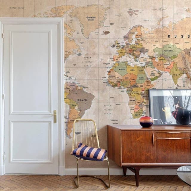 Grandeco World Map 7 Lane Mural Textured Mural, 2.8 x 3.71m Multicolor Unisex