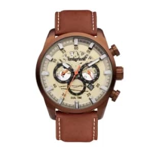 Timberland Brown Leather Strap Watch with Beige Multi Dial