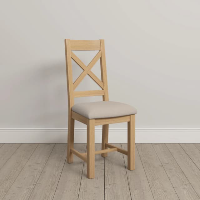 Seconique Windsor Pair Chairs Real Natural Oak With Oat Fabric Seat Box Of 2 Fully Assembled