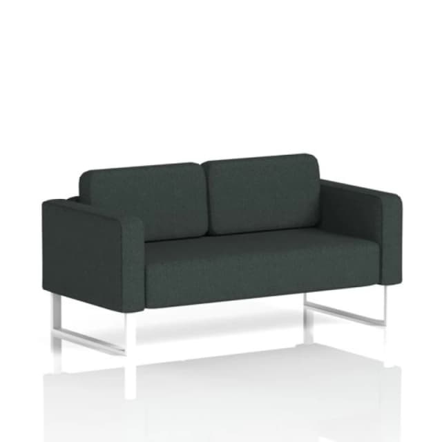 Brixworth Office Sofa 2 Seater with White Legs in Rivet Fabric - Charcoal