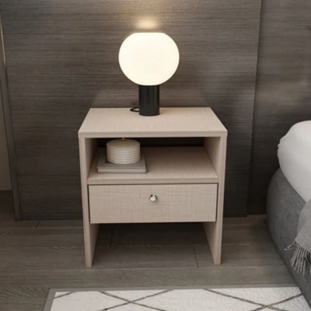 Decorotika Nova Bedside Table Nightstand With Drawer And Open Shelf - Beige, Cream NOV18NS03