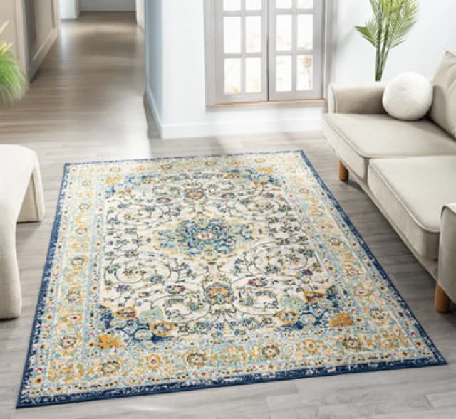 San Marino Living Room Area Rug - Low Pile Medallion Floral Design Muti Coloured 120Cm X 170Cm