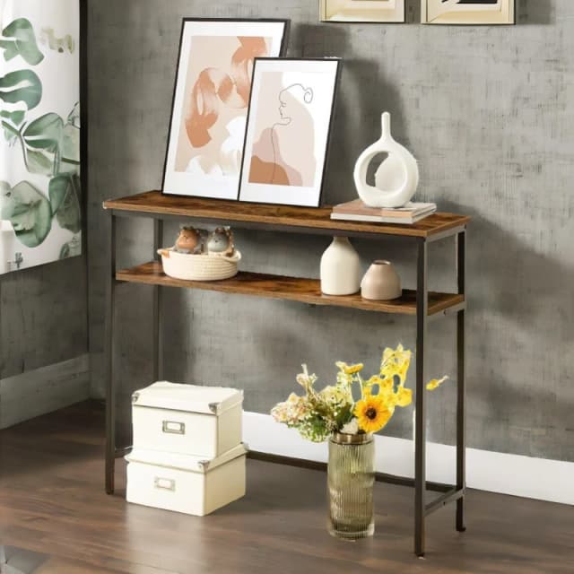 Rafaelo Mobilia Console Table With 2 Shelves in Brown Brown Unisex