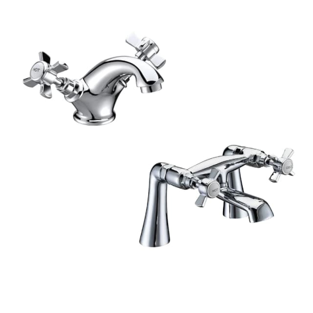 Balterley Classic Crosshead Mono Basin Mixer Tap & Bath Filler Tap Set Chrome in Silver Silver Unisex