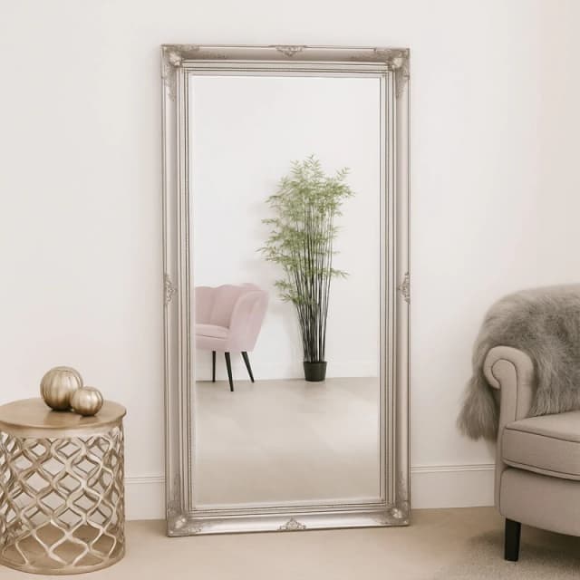Melody Maison Large Ornate Silver Wall/Floor Mirror 158cm X 78cm White