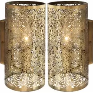 Loops - 2 pack Dimming LED Wall Light Pretty Brass Birds Steel Shade Modern Lamp Fitting
