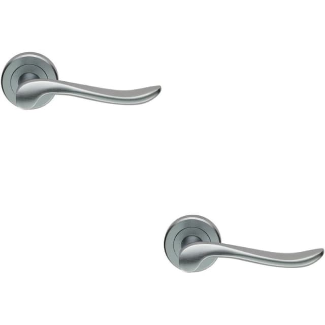 Loops 2x PAIR Scroll Shaped Lever Handle on Round Rose Concealed Fix Satin Chrome Multi
