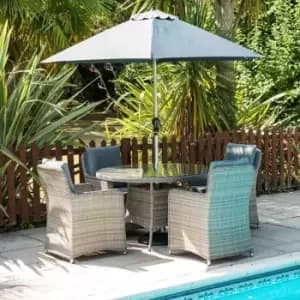 Katie Blake Milan 4 Armchair Dining set with 2.5m Round Parasol and 15kg Base - Grey