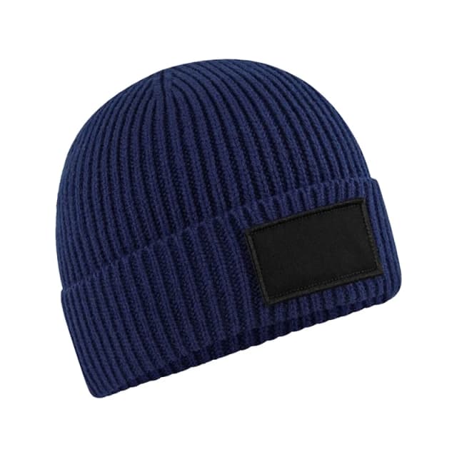 Beechfield Beechfield Men Fashion Patch Beanie in Mid Navy Mid Navy One Size Male 5063238606982