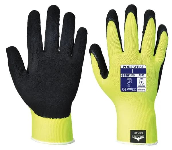 Portwest Latex Foam Hi Vis Grip Gloves A340YERL Colour: Yellow