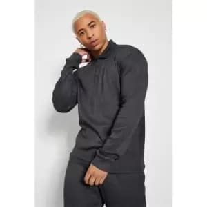 I Saw It First Mens Ribbed Muschle Fit Ls Polo - Grey